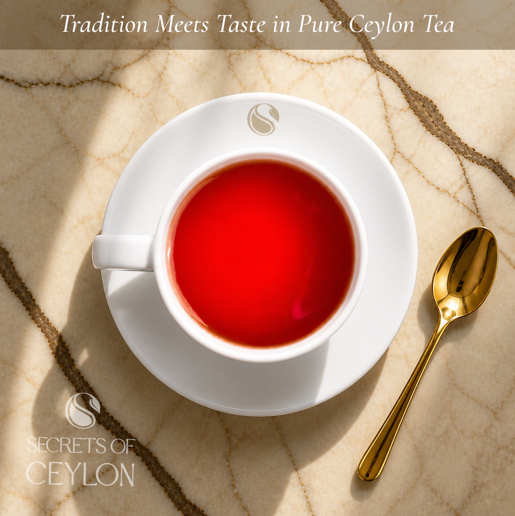 Ceylon tea served beside the highland gardens of Sri Lanka